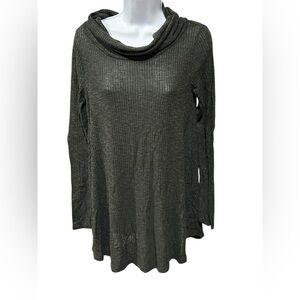 Olive Green Cowl Neck Tunic Top w/ Gold Sequin Elbow Patches – Size Small